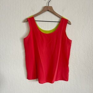 Vintage Diane Gilman 100% Silk Sleeveless Scoop Neck Tank Top Small Pink Green